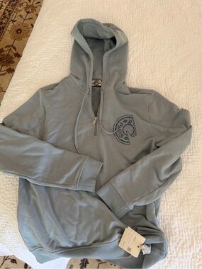 Hermes NWT Men's Blue Hooded Patch Quarter-Zip Sweatshirt